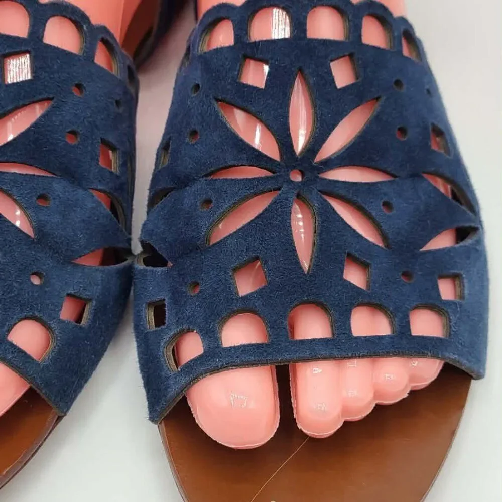Tory Burch May Flat Lancaster Navy Ankle Strap Sandals size 7M